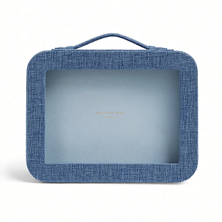 Sky Blue Grasscloth & Light Blue Suede Interior Mahjong Travel Case