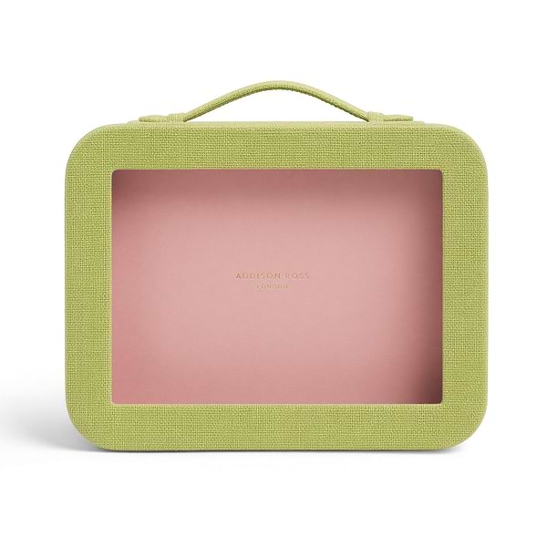Green Grasscloth & Pink Suede Interior Mahjong Travel Case