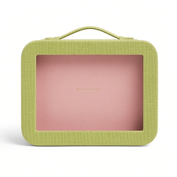 Green Grasscloth & Pink Suede Interior Mahjong Travel Case