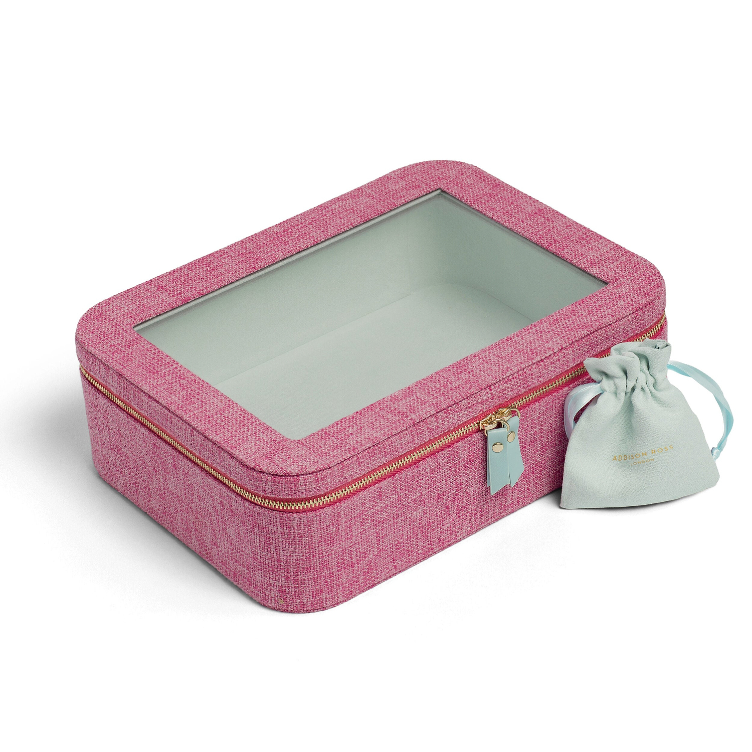 Pink Grasscloth & Eau de Nil Suede Interior Mahjong Travel Case
