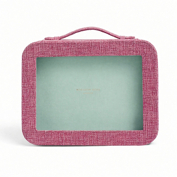 Pink Grasscloth & Eau de Nil Suede Interior Mahjong Travel Case