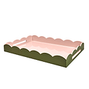 Khaki & Pink Large Lacquered Scallop Ottoman Two-Tone Tray