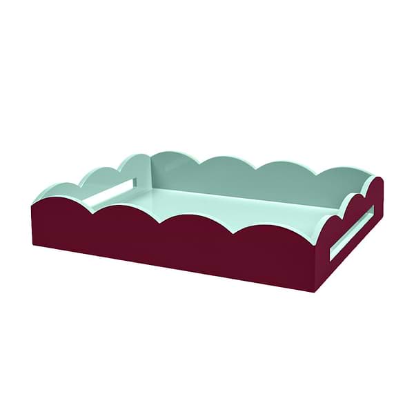 Cherry & Eau de Nil Lacquered Scallop Medium Two-Tone Tray