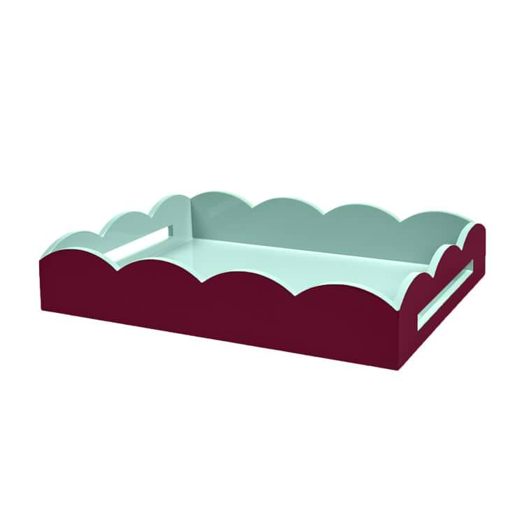 Cherry & Eau de Nil Lacquered Scallop Medium Two-Tone Tray