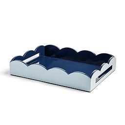 Pale Denim & Navy Lacquered Scallop Medium Two-Tone Tray