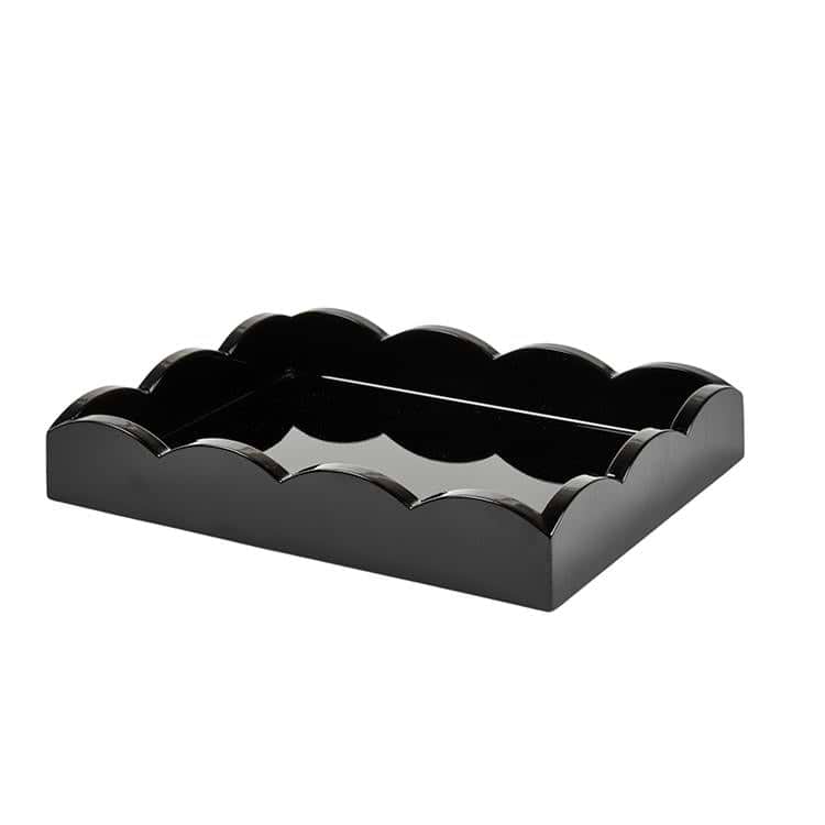 Large Scalloped Edge Tray - Black Lacquer Serving Tray | Addison Ross