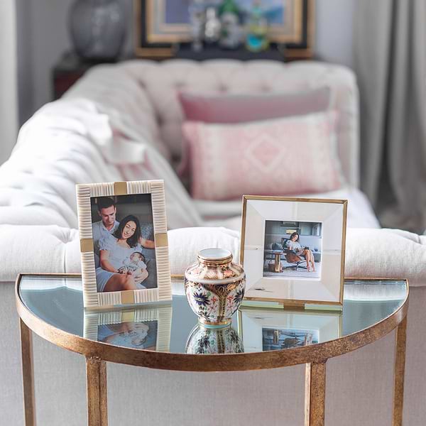 White Bone 3.4 x 3.4 Photo Frame With Brass Border