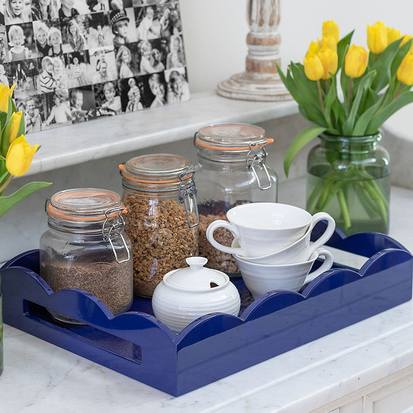 Navy Medium Lacquered Scallop Serving Tray