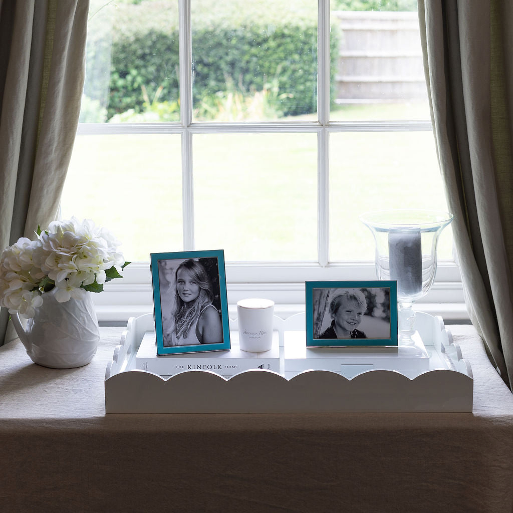 Two Silver Trim, Aqua Blue Enamel Photo Frames