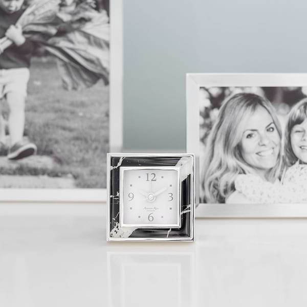 Black Marble Square Alarm Clock