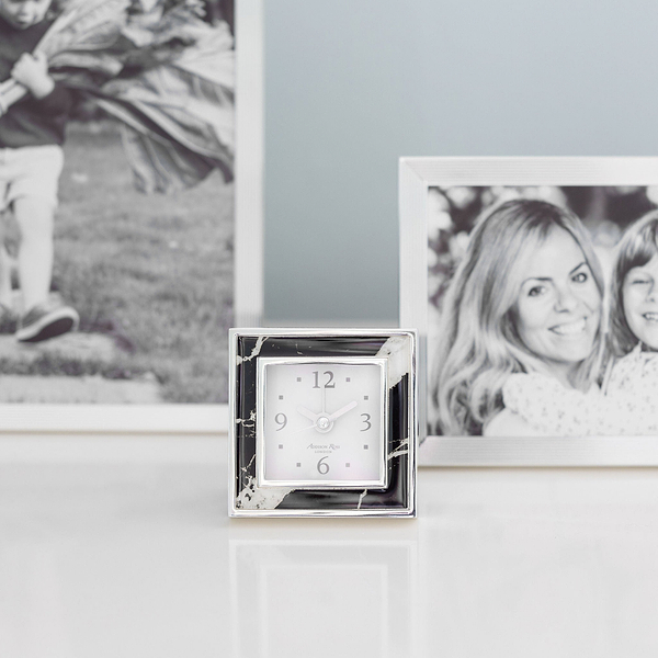 Black Marble Square Alarm Clock