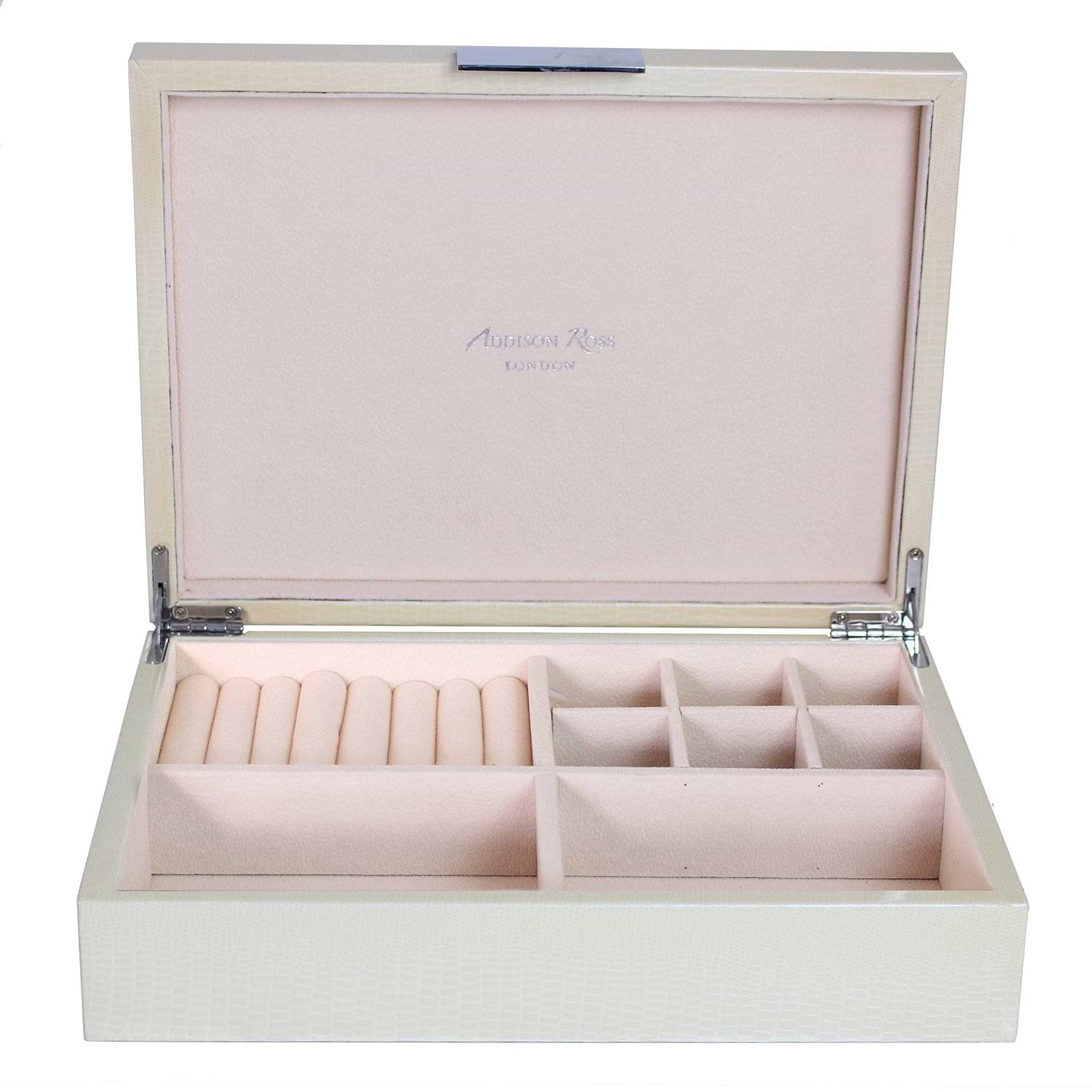Large cream jewelry box with suede interior