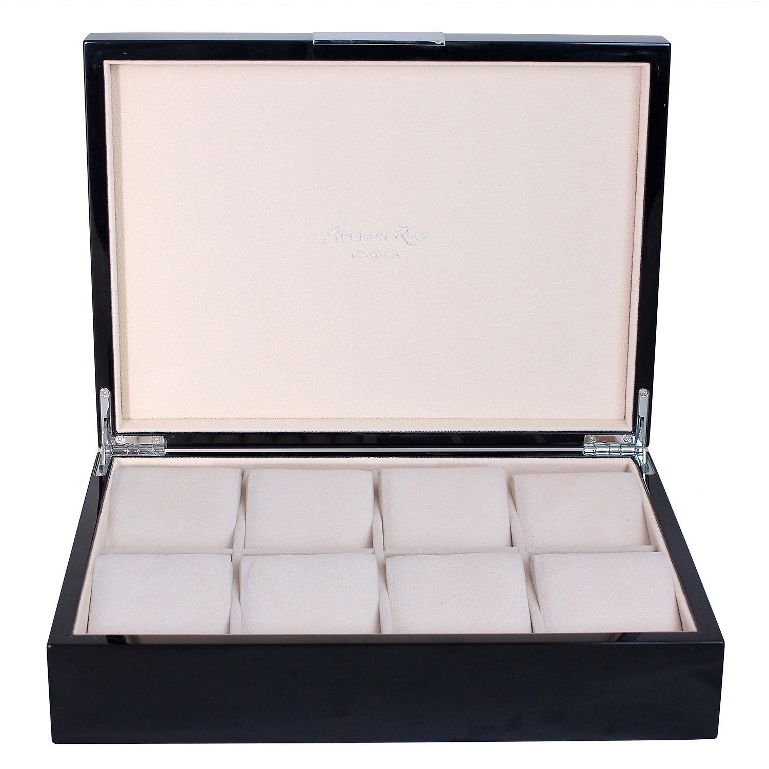 Large black watch box with cream suede interior