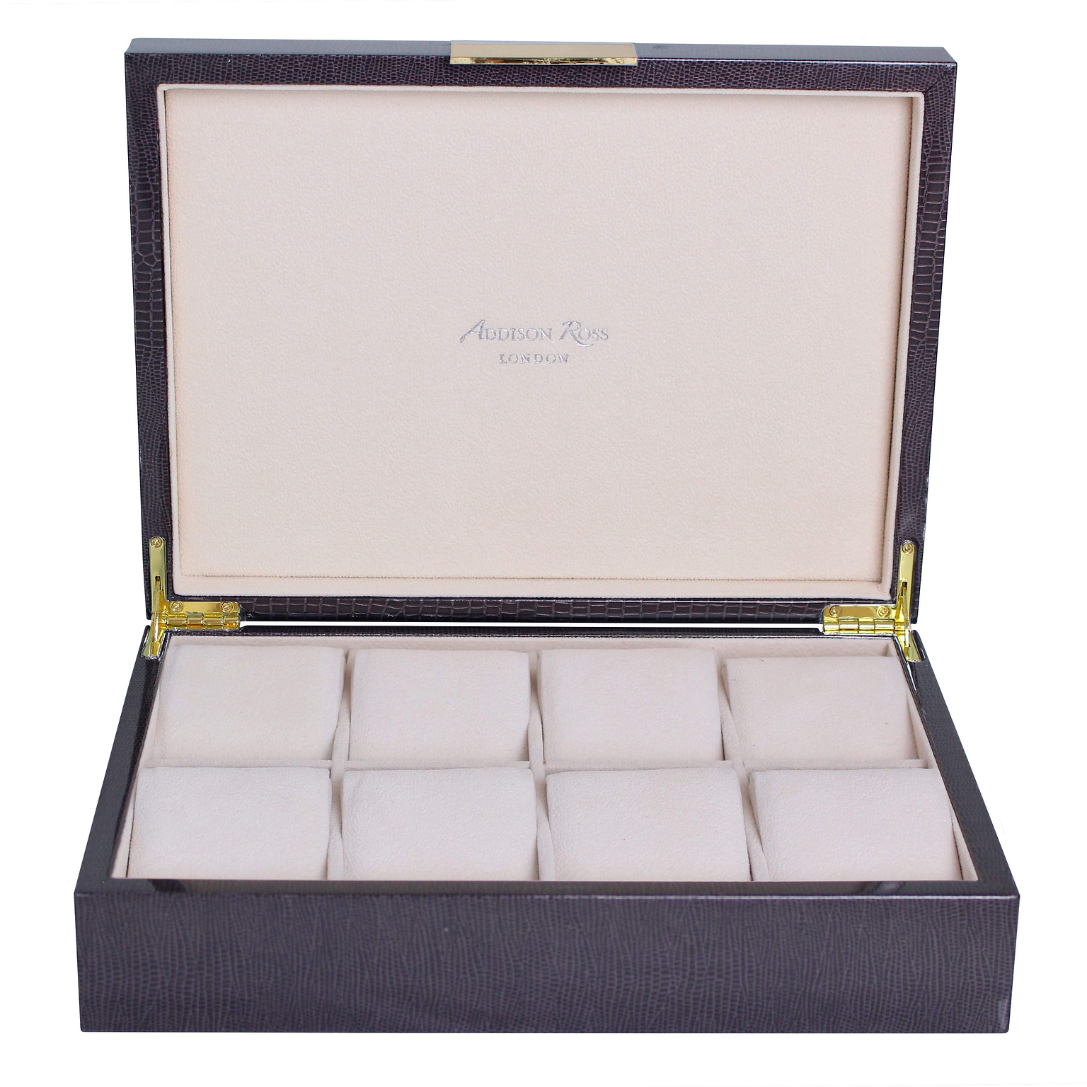 Large brown watch box with suede interior