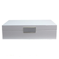 Large white watch box with silver plated clasp