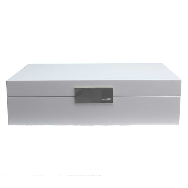 Large white jewelry box with suede interior