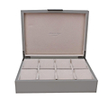 Large chiffon gray watch box with cream suede interior