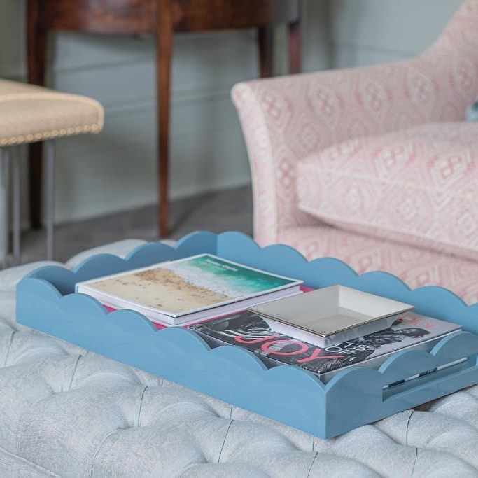 Chambray Blue Large Lacquered Scallop Ottoman Tray – Limited Edition - Addison Ross Ltd UK