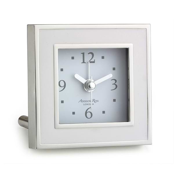 White & Silver Square Silent Alarm Clock