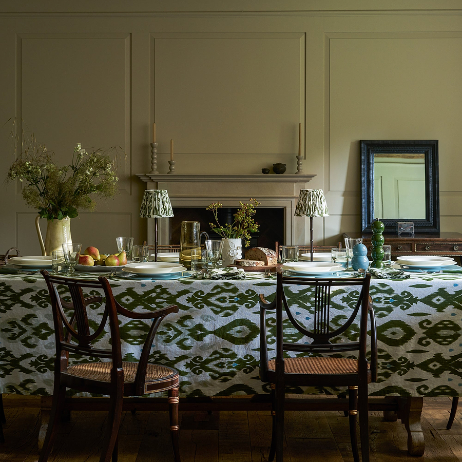 Ikat Khaki Linen Tablecloth