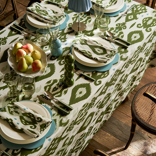 Ikat Khaki Linen Tablecloth