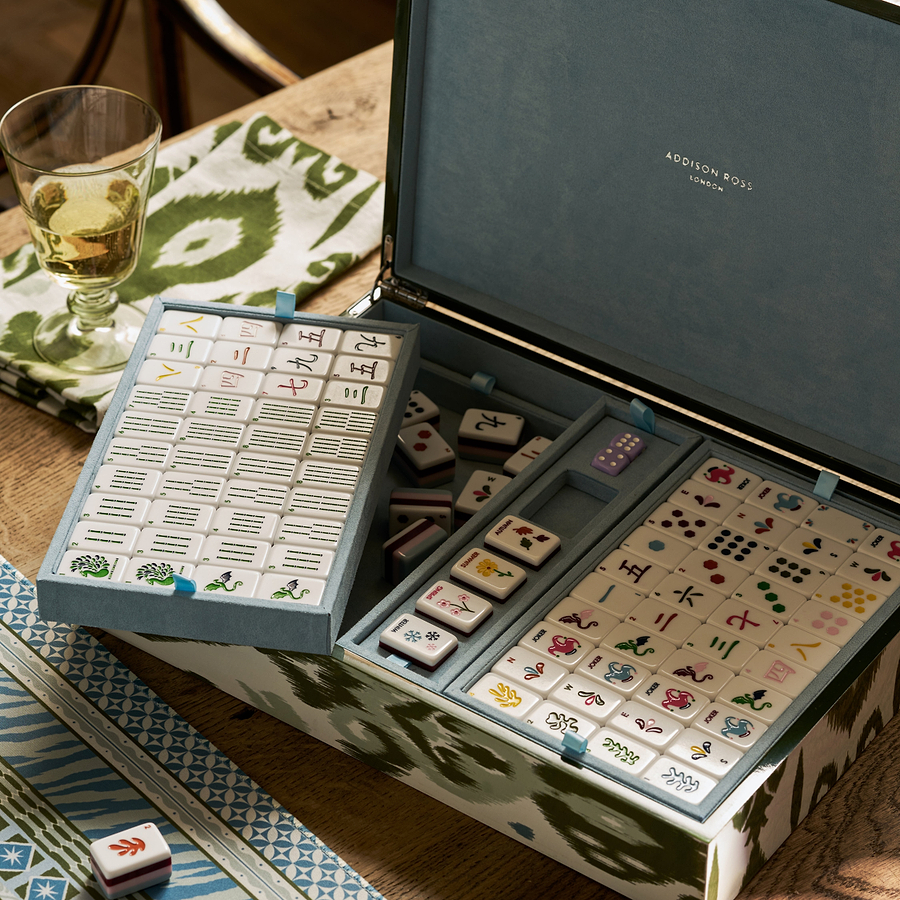 Ikat Green Lacquered Mahjong Set