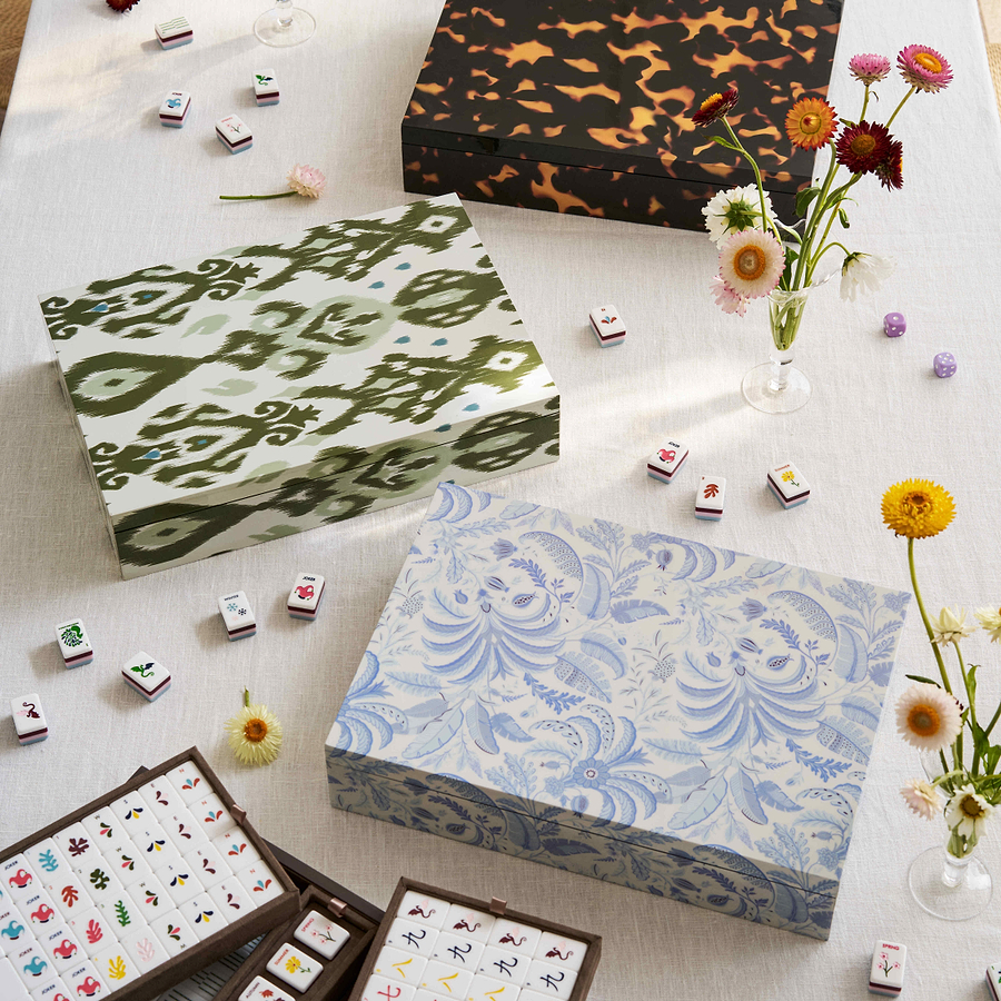 Ikat Green Lacquered Mahjong Set