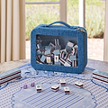 Sky Blue Grasscloth & Light Blue Suede Interior Mahjong Travel Bag