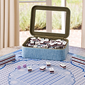 Light Blue Grasscloth & Khaki Suede Interior Mahjong Travel Bag