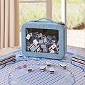 Light Blue Grasscloth & Khaki Suede Interior Mahjong Travel Bag