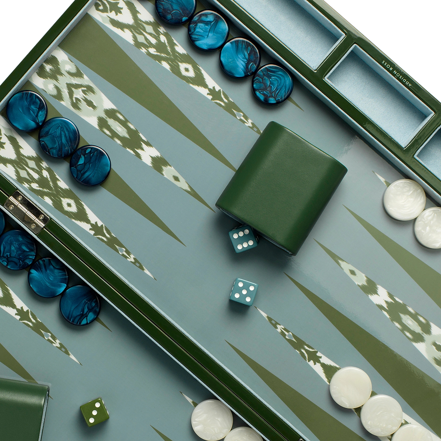 Ikat Khaki Lacquered Backgammon Set