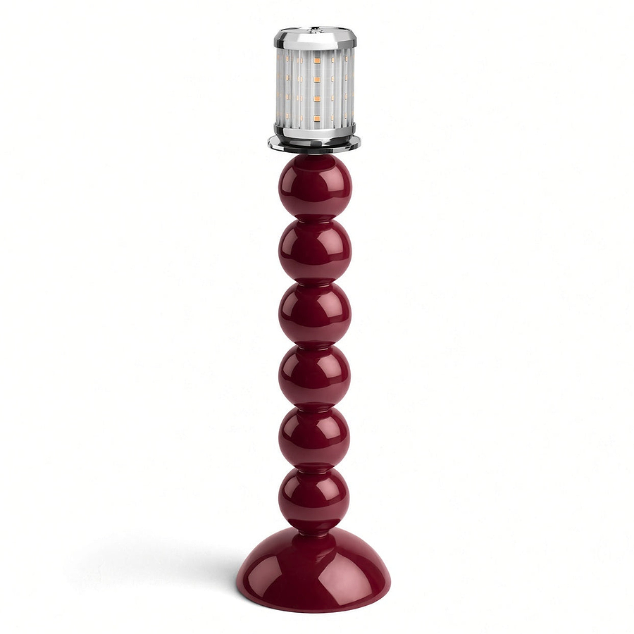 Tall Cherry Bobbin Lamp Base & Rechargeable Bulb