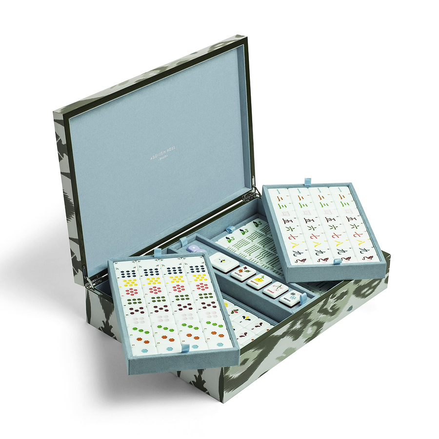 Ikat Green Lacquered Mahjong Set