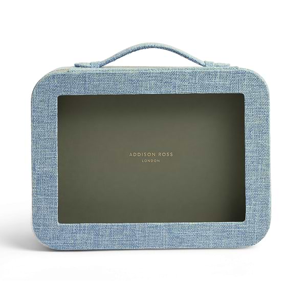 Light Blue Grasscloth & Khaki Suede Interior Mahjong Travel Case