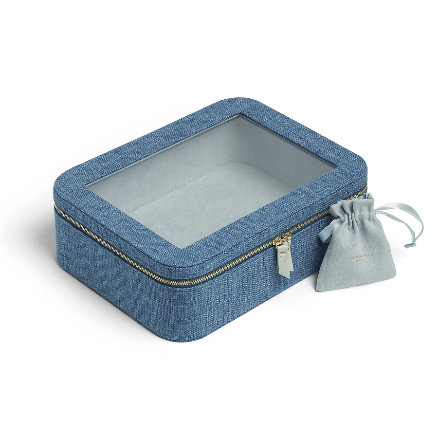 Sky Blue Grasscloth & Light Blue Suede Interior Mahjong Travel Bag