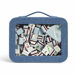 Sky Blue Grasscloth & Light Blue Suede Interior Mahjong Travel Bag