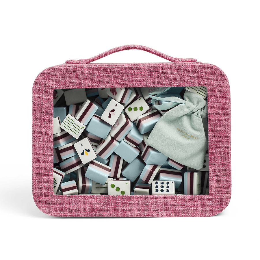 Pink Grasscloth & Eau de Nil Suede Interior Mahjong Travel Bag