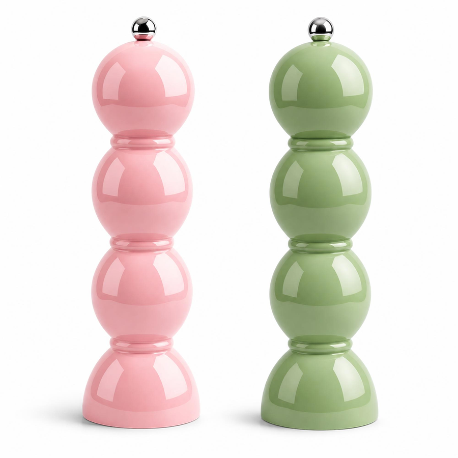 Pink and Sage Bobbin Salt & Pepper Mills