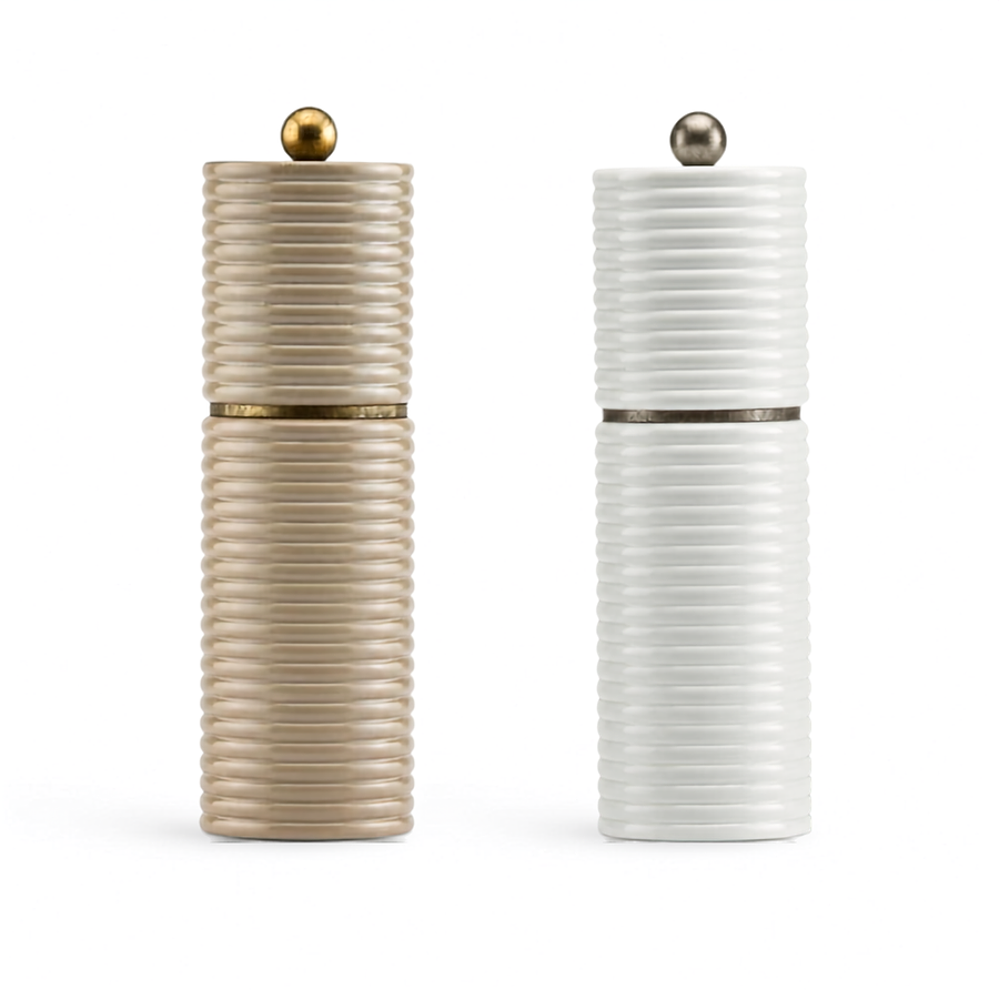 Sophie Paterson Taupe and White Reed Salt & Pepper Mills