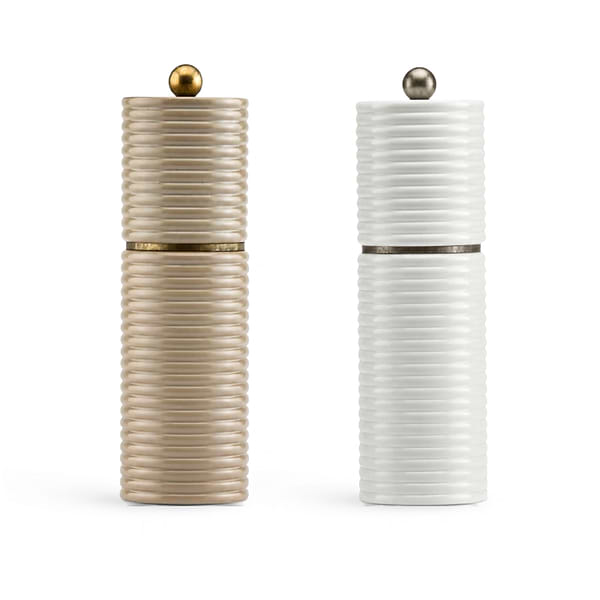 Sophie Paterson Taupe and White Reed Salt & Pepper Mills
