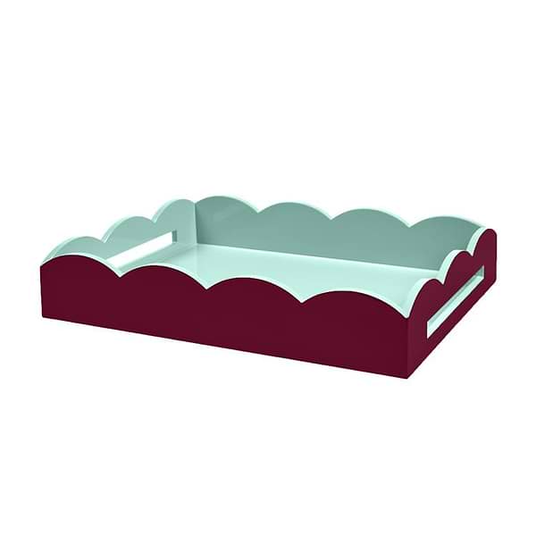 Cherry & Eau de Nil Large Lacquered Scallop Medium Two - Tone Tray - Addison Ross Ltd UK