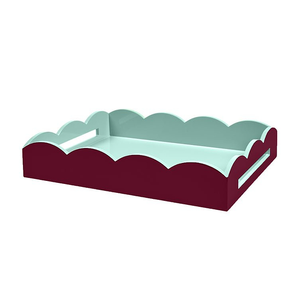 Cherry & Eau de Nil Large Lacquered Scallop Medium Two - Tone Tray - Addison Ross Ltd UK