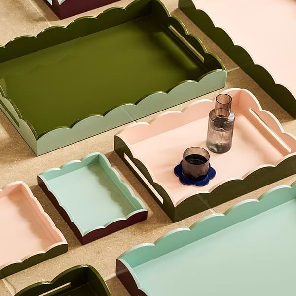 Cherry & Eau de Nil Large Lacquered Scallop Medium Two - Tone Tray - Addison Ross Ltd UK