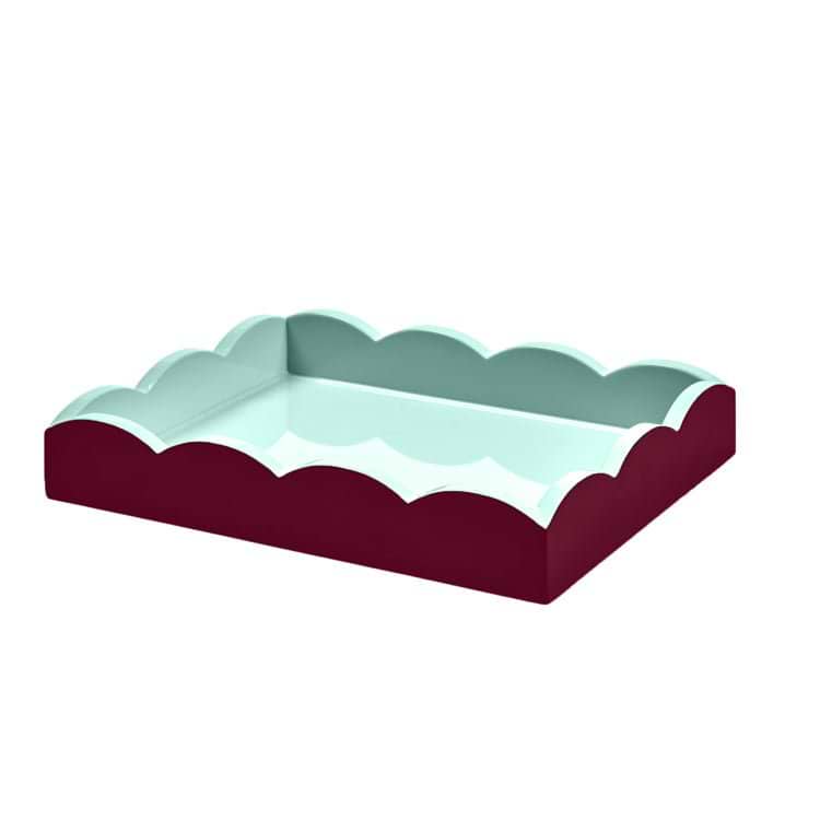 Cherry & Eau de Nil Large Lacquered Scallop Small Two - Tone Tray - Addison Ross Ltd UK