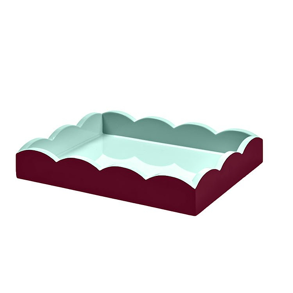 Cherry & Eau de Nil Large Lacquered Scallop Small Two - Tone Tray - Addison Ross Ltd UK