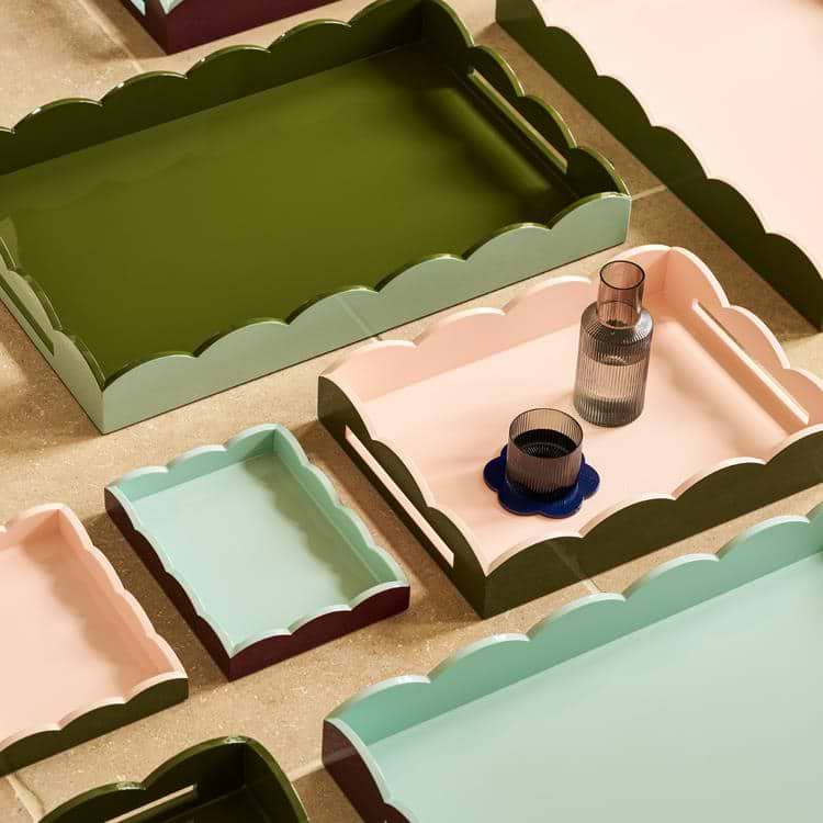 Eau De Nil & Khaki Large Lacquered Scallop Medium Two - Tone Tray - Addison Ross Ltd UK
