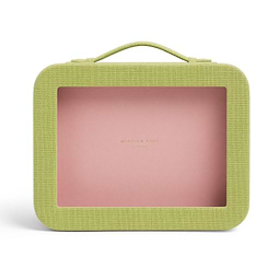 Green Grasscloth & Pink Suede Interior Mahjong Travel Case