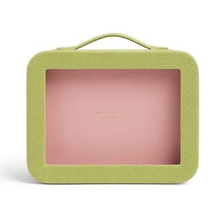 Green Grasscloth & Pink Suede Interior Mahjong Travel Case