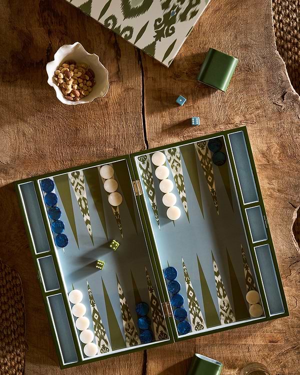 Ikat Khaki Lacquered Backgammon Set - Addison Ross Ltd UK