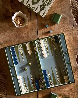 Ikat Khaki Lacquered Backgammon Set